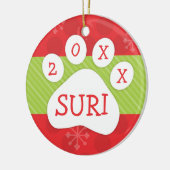Dog Paw Print Weihnachten Rot und Grün Custom Year Keramik Ornament (Links)