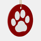 Dog Paw Print | White on Red Christmas Holiday Keramik Ornament (Rechts)
