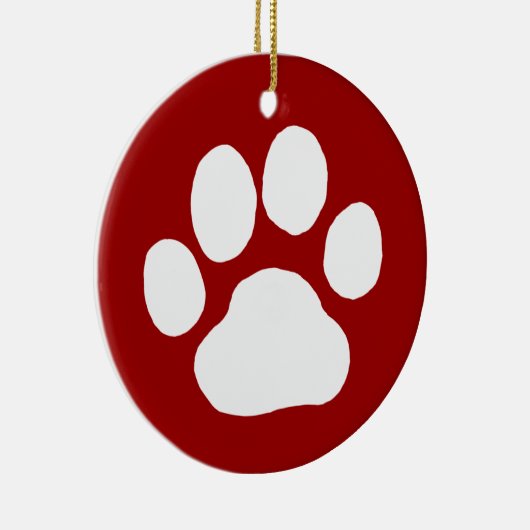 Dog Paw Print | White on Red Christmas Holiday Keramik Ornament (Rechts)