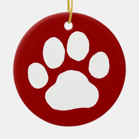 Dog Paw Print | White on Red Christmas Holiday Keramik Ornament (Vorne)