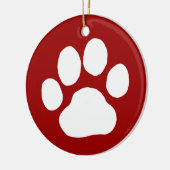 Dog Paw Print | White on Red Christmas Holiday Keramik Ornament (Links)