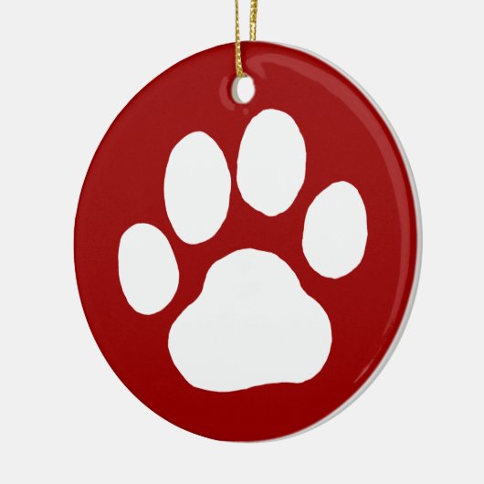 Dog Paw Print | White on Red Christmas Holiday Keramik Ornament (Links)