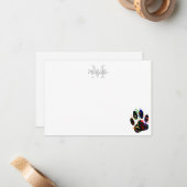 Dog Paw Print With Confetti And Streamer Monogram Mitteilungskarte (Vorderseite/Rückseite Beispiel)