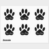 Dog Paw Print With Custom Name Black Runder Aufkleber (Blatt)