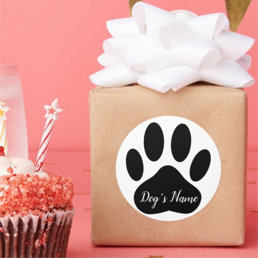 Dog Paw Print With Custom Name Black Runder Aufkleber (Party)