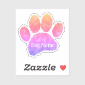 Dog Paw Print With Custom Name Watercolor Aufkleber (Blatt)