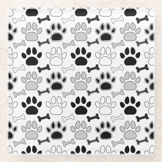 Dog Paw Prints and Bones Pattern Glasuntersetzer (Vorderseite)