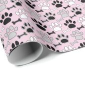 Dog Paw Prints and Bones Pattern Pink Geschenkpapier (Rolleneckpunkt)