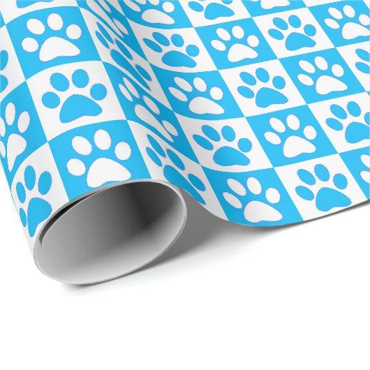 Dog Paw Prints Aqua und Weiß Geschenkpapier (Rolleneckpunkt)