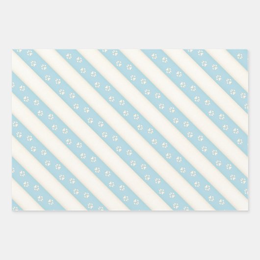 Dog Paw Prints auf Blassblau und antikes Weiß Geschenkpapier Set (Vorderseite 3)