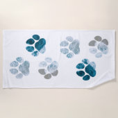 Dog Paw Prints - Beach Waves and Sand Strandtuch (Vorderseite)