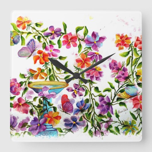 DOG PAW PRINTS BIRD BATH QUADRATISCHE WANDUHR (Vorderseite)