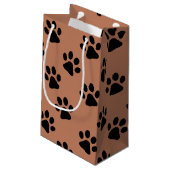 Dog Paw Prints Brown Kleine Geschenktüte (Rückseite Schrägansicht)