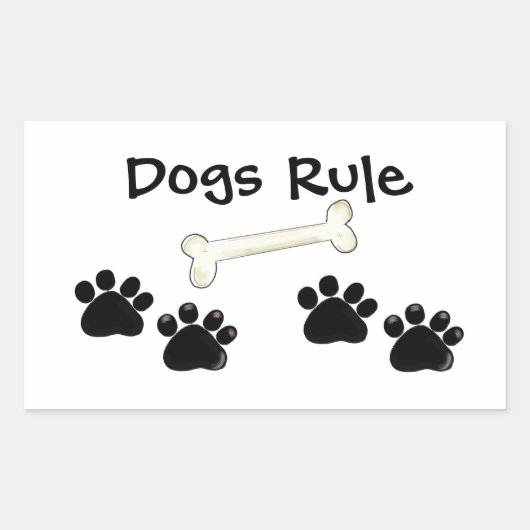 Dog Paw Prints Dogs Rule Rechteckiger Aufkleber (Vorderseite)