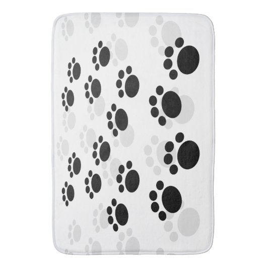 Dog Paw Prints in schwarz-grauem Muster Badematte (Vorderseite Vertikal)