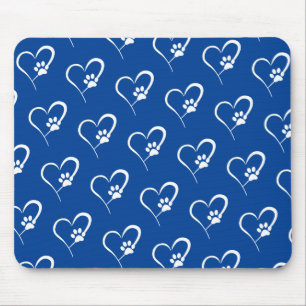 Dog Paw Prints mit Herz auf Blue Mouse Pad Mousepad