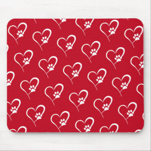 Dog Paw Prints mit Herz auf Red Mouse Pad Mousepad