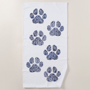 Dog Paw Prints - Portugiesische Tiles Strandtuch