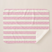 Dog Paw Prints Rosa und antike weiße Streifen Sherpadecke (Vorderseite (Horizontal))