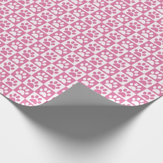 Dog Paw Prints rosa und weiß Geschenkpapier (Ecke)