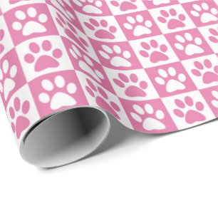 Dog Paw Prints rosa und weiß Geschenkpapier
