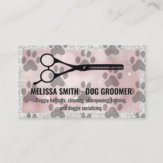 Dog Paw Prints | Scheren-Logo Visitenkarte (Vorderseite)