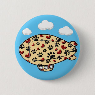 Dog Paw Prints und Red Hearts Custom Blimp Button