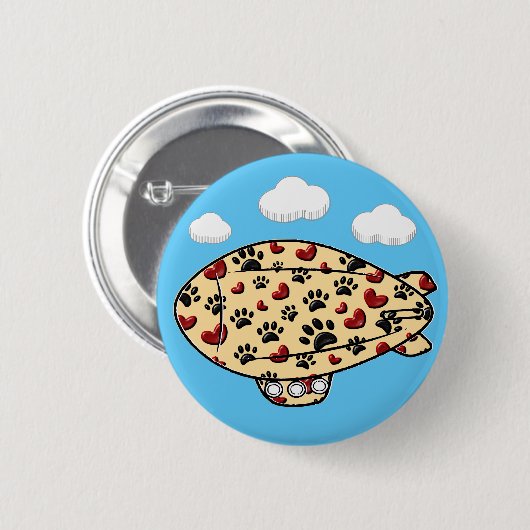 Dog Paw Prints und Red Hearts Custom Blimp Button (Vorne & Hinten)