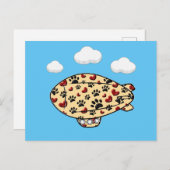 Dog Paw Prints und Red Hearts Custom Blimp Postkarte (Vorne/Hinten)