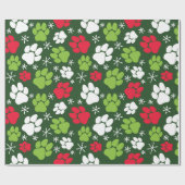 Dog Paw Prints und Schneeflocken Rote grüne Weihna Geschenkpapier (Flach)