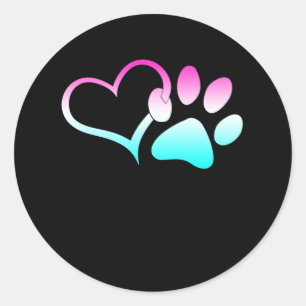 Dog Paw Rainbow Colorful Heart Animal Rescuer Runder Aufkleber