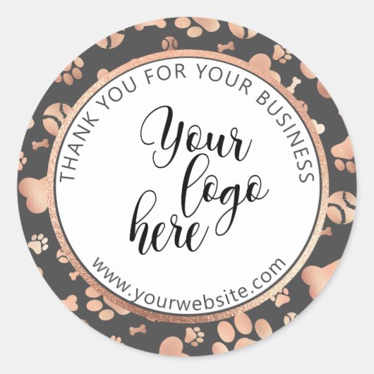 Dog Paw Rose Gold Custom Logo Pet Runder Aufkleber (Vorderseite)