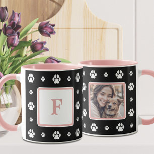 Dog Paw Schwarz-weiß rosa Monogramm Foto Tasse