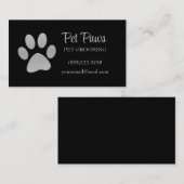 Dog Paw Silver Black Pet Grooming Service Visitenkarte (Vorne/Hinten)