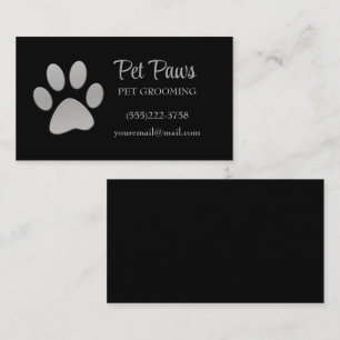 Dog Paw Silver Black Pet Grooming Service Visitenkarte