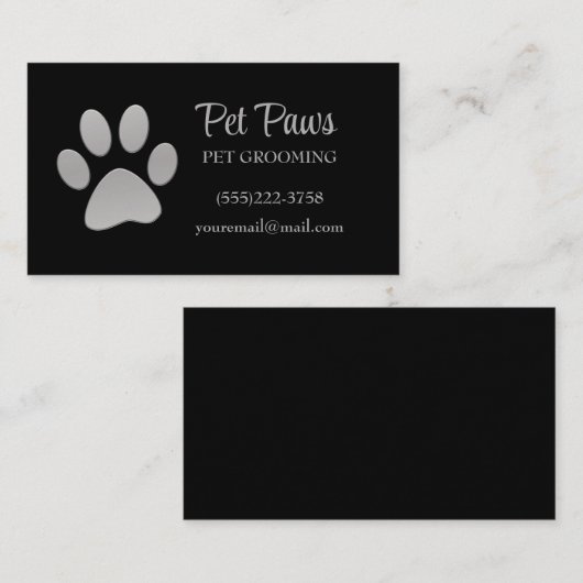 Dog Paw Silver Black Pet Grooming Service Visitenkarte (Vorne/Hinten)