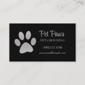 Dog Paw Silver Black Pet Grooming Service Visitenkarte (Vorderseite)