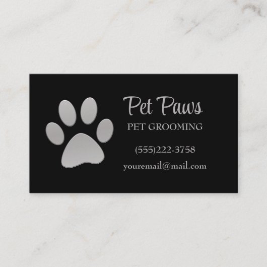 Dog Paw Silver Black Pet Grooming Service Visitenkarte (Vorderseite)