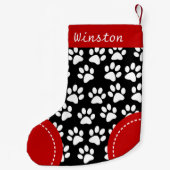 Dog Paw Themed Black Personalisiert Christmas Kleiner Weihnachtsstrumpf (Rückseite)