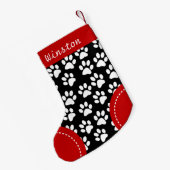 Dog Paw Themed Black Personalisiert Christmas Kleiner Weihnachtsstrumpf (Rückseite (Hängend))