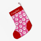 Dog Paw Themed Pink Personalisierte Weihnachten Kleiner Weihnachtsstrumpf (Rückseite (Hängend))