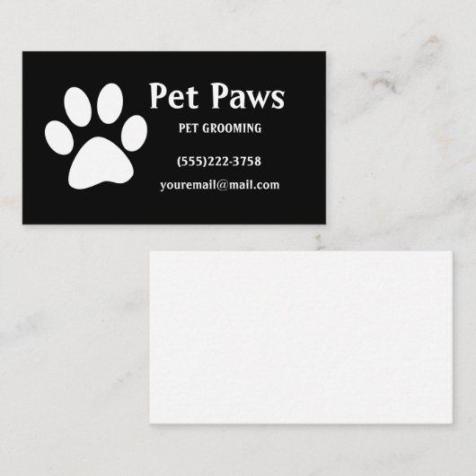 Dog Paw White Black Pet Grooming Service Visitenkarte (Vorne/Hinten)
