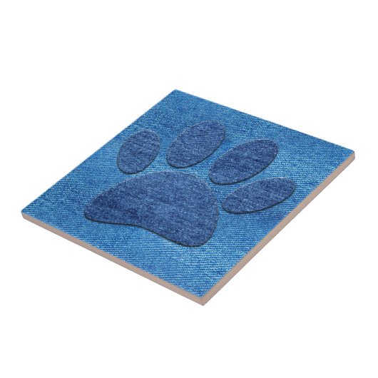 Dog Pawprint Blue Denim Pint Fliese (Seite)