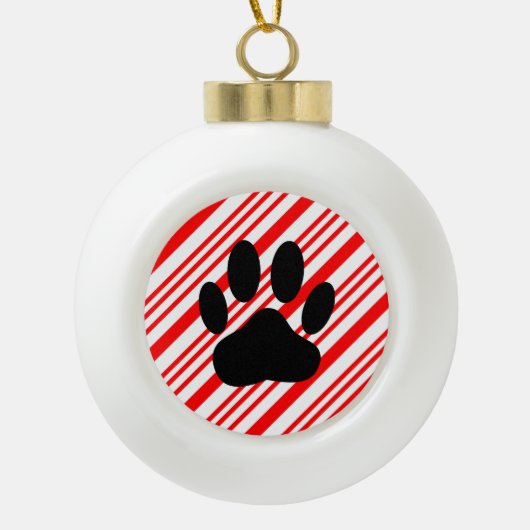 Dog Pawprint Candy Cane Keramik Kugel-Ornament (Vorderseite)