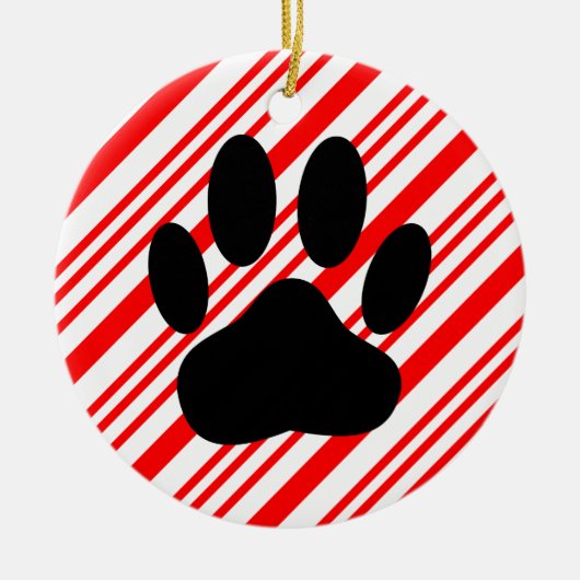 Dog Pawprint Candy Cane Keramik Ornament (Vorne)