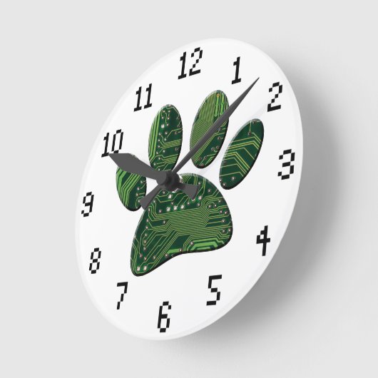 Dog Pawprint Electronic Circuit Board Runde Wanduhr (Winkel)