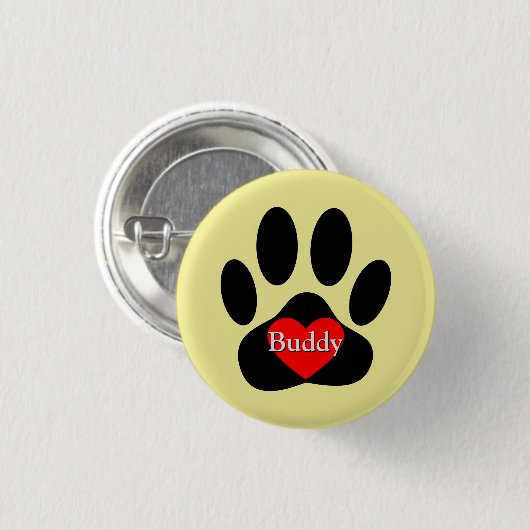 Dog Pawprint Individuelle Name Button (Vorne & Hinten)