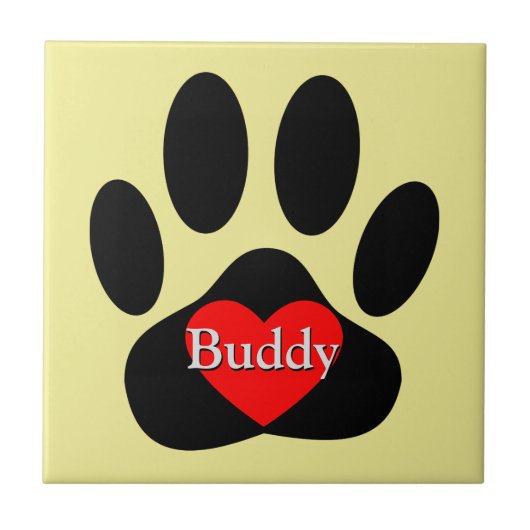 Dog Pawprint Individuelle Name Fliese (Vorderseite)