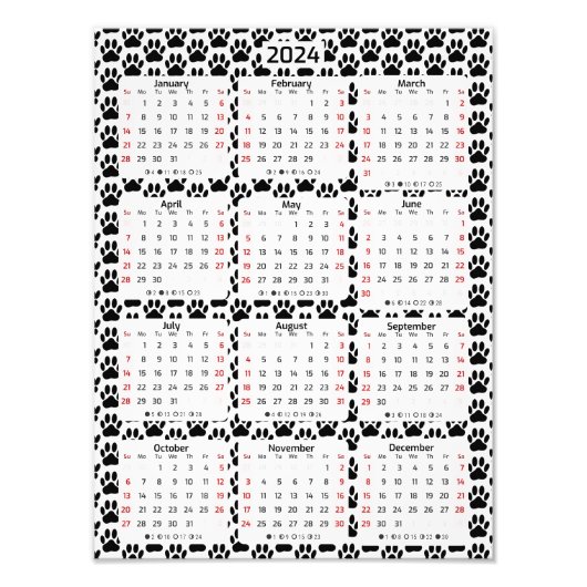 Dog Pawprint Muster 2024 Kalender Fotodruck (Vorne)