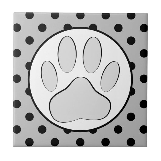 Dog Pawprint Polka Dots Round Frame Fliese (Vorderseite)
